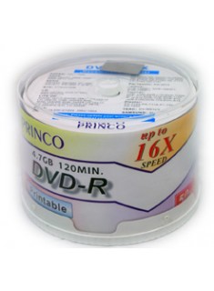 PRINCO Blank DVD-R 16x 50Pcs Cake Boxes, Inkjet Printable