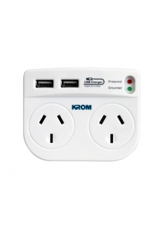 Krom Double Surge Adaptor with 2 USB Charging Ports